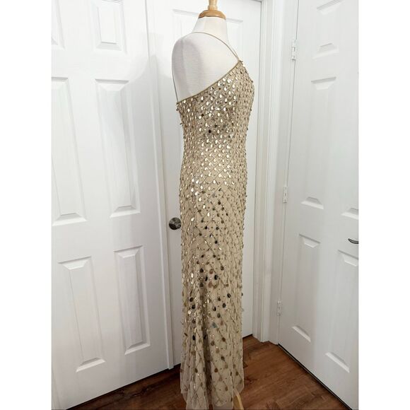 Aidan Mattox Gold Sequin Beaded Embroidered Halter Neck Mermaid Gown Dress 8 - Picture 4 of 8